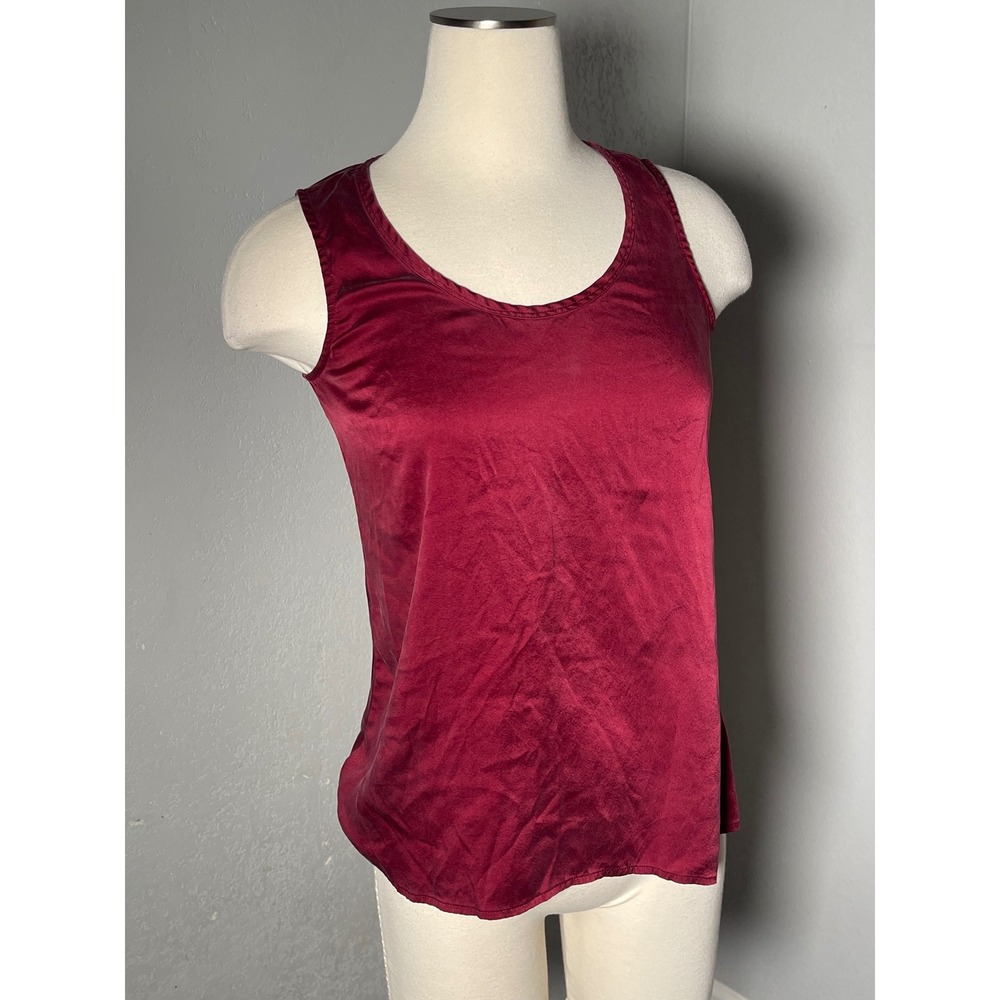 Eileen Fisher Womens Silk Stretch Tank Top Burgundy Wine Scoop Neck Shell XS
